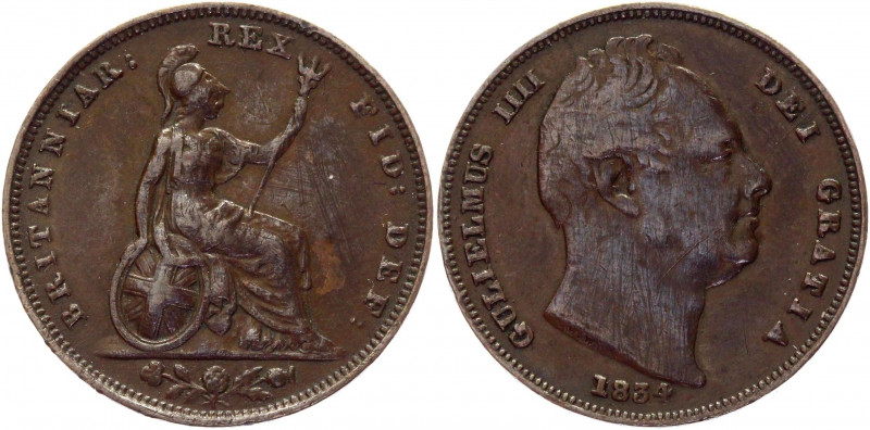 Great Britain Farthing 1834
KM# 705; Copper 4,59g.; William IV; XF