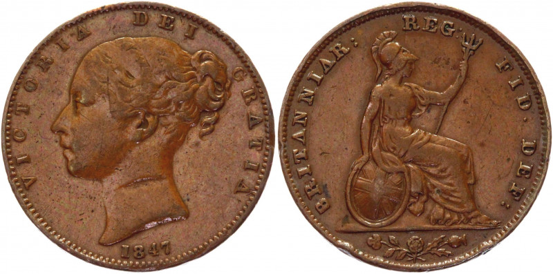 Great Britain 1 Farthing 1847
KM# 725; Copper 4,67g.; Victoria; XF