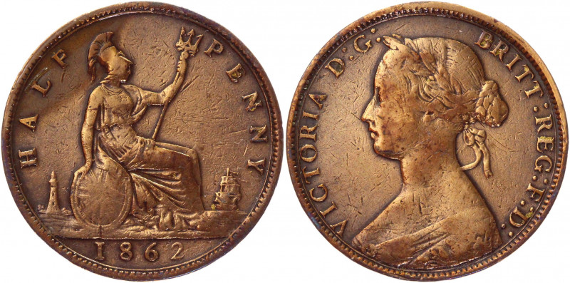 Great Britain 1/2 Penny 1862
KM# 748.2; Copper 5,58g.; Victoria; VF