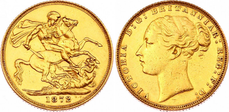 Great Britain Sovereign 1872
KM# 752; Gold (.917) 7,99g.; Victoria; XF