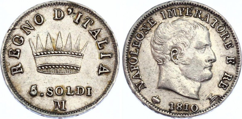 Italian States 5 Soldi 1810 M
C# 5; Silver; XF