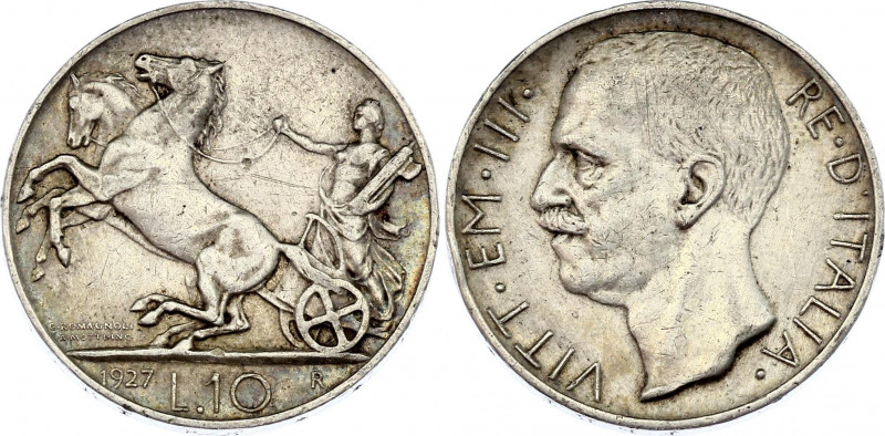 Italy 10 Lire 1927 R
KM# 68.1; Silver; Vittorio Emanuele III; XF