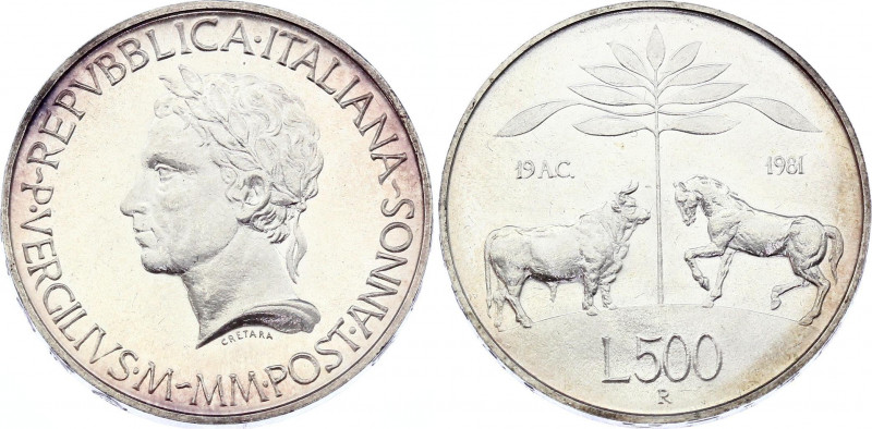 Italy 500 Lire 1981 (1982) R
KM# 110; Silver; 2000th Anniversary - Death of Vir...