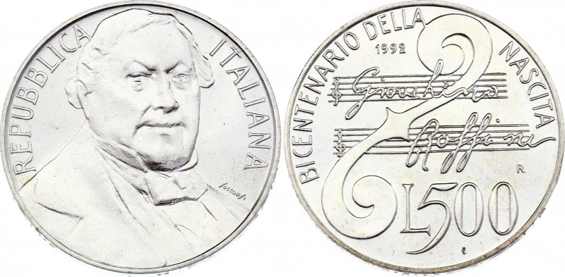 Italy 500 Lire 1992 R
KM# 152; Silver; 200th Anniversary - Birth of Gioacchino ...