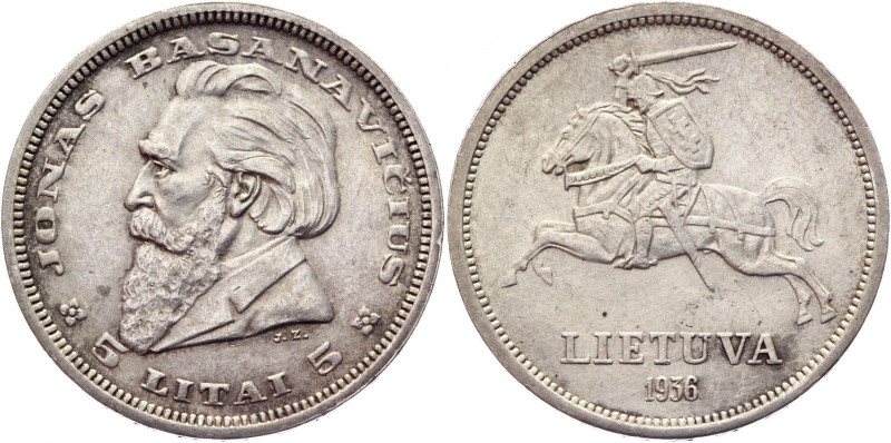 Lithuania 5 Litai 1936
KM# 82; Silver 8,96g.; AUNC