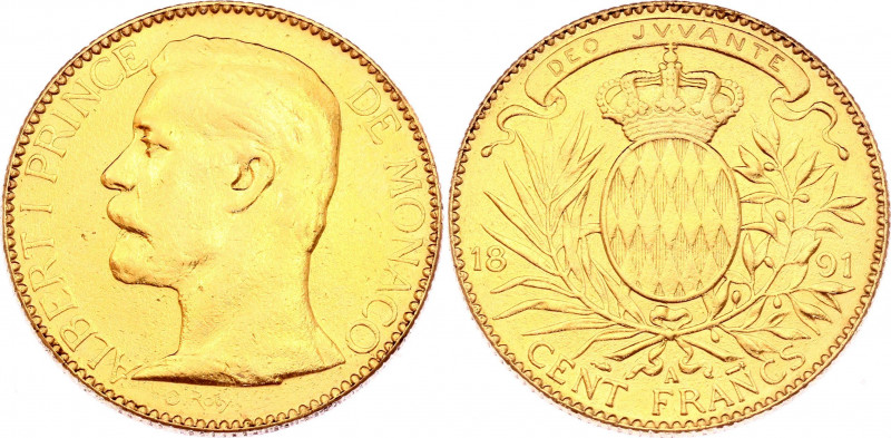 Monaco 100 Francs 1891 A
KM# 105; Gold (.900) 32,26g.; Albert I; Mint: Paris; X...