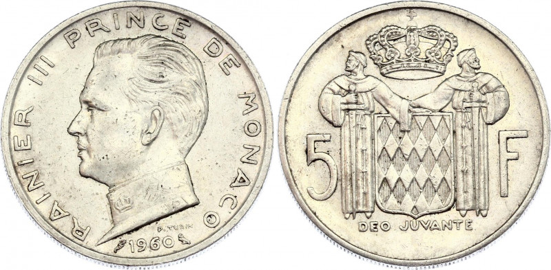 Monaco 5 Francs 1960
KM# 141; Silver; Rainer III; AUNC