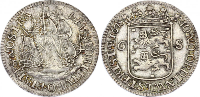 Netherlands West Friesland 6 Stuivers / Scheepjesschelling 1678
KM# 76; Silver;...