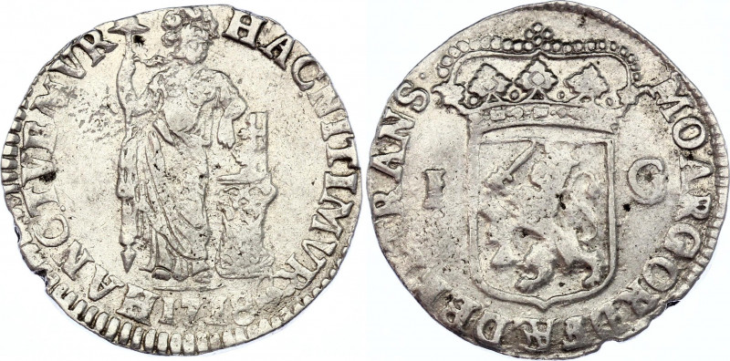 Netherlands Gelderland 1 Gulden 1718
KM# 100.1; Silver; Edge defect