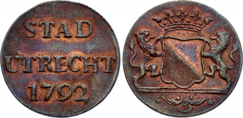 Netherlands Utrecht 1 Duit 1792
KM# 91; AUNC with mint luster!