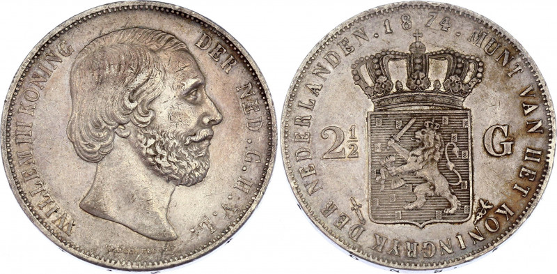 Netherlands 2-1/2 Gulden 1874
KM# 82; Silver; Willem III; XF