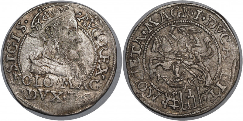 Lithuania Groschen / Grosz 1568 R
Ivanauskas 5SA45-14; Kopicki# 3287 (R); Silve...