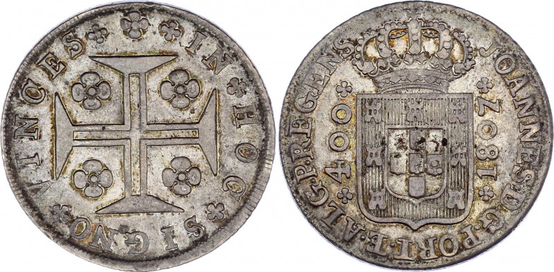 Portugal 400 Reis 1807
KM# 331; Silver; João Prince Regent; XF, Repaired Edge