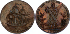 Scotland Edinburgh Half Penny Token 1791
Lothian 50a; Copper 9.92g 28mm; St. Andrew with his cross, thistles growing on either side; NEMO ME IMPUNE L...