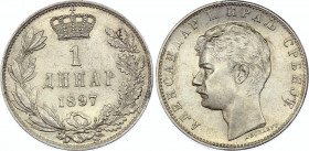 Serbia 1 Dinar 1897
KM# 21; Silver; Aleksandar I; XF+