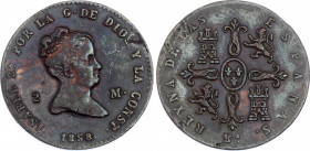 Spain Barcelona 2 Maradevis 1858
KM# 532; Isabel II; XF