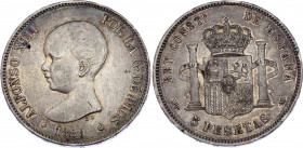 Spain 5 Pesetas 1889 (89)
KM# 689; Silver; Alfonso XIII; Nice Toning!