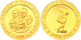 Spain 80000 Pesetas 1990
KM# 879; Gold (.999) 27,00g, Proof; Barcelona'92 Olympics; Juan Carlos I