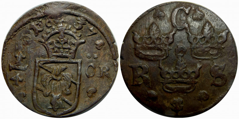 Sweden 1/4 Ore 1637
Alstrem# 125; Copper 9,6g.