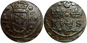 Sweden 1/4 Ore 1643
Alstrem# 121; Copper 12,6g.