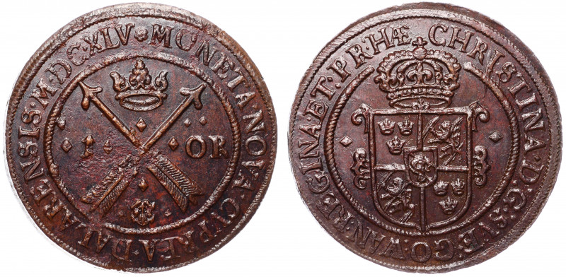 Sweden 1 Ore 1645 (MDCXLV)
KM# 162.2; Coper 51.63g; Mint Avesta; aUNC Rare in t...