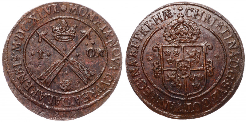 Sweden 1 Ore 1646 (MDCXLVI)
KM# 162.2; Coper 52.60g; Mint Avesta; XF/aUNC Rare ...