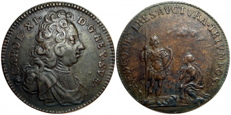 Sweden Karl XI Bronze Medal 1660 - 1697 (ND)
Bronze 8,3g.; Karl XI (1660-1697)