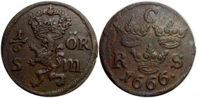 Sweden 1/6 Ore 1666
Alstrem# 356B; Copper 6,7g.