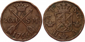 Sweden 2 Ore 1766 SM
KM# 461; Copper 27,06 g.; Netted edge; Adolf Fredrik (1751-1771); Coin from an old collection; Natural cabinet patina; Pleasant ...