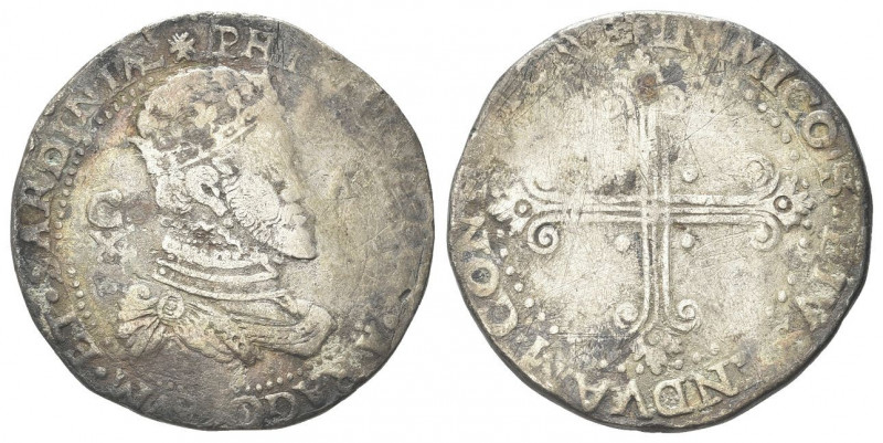 CAGLIARI
Filippo II di Spagna, 1556-1598.
Da 10 Reali.
Ag gr. 27,35
Dr. PHIL...