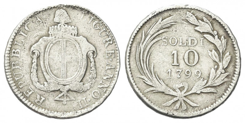 GENOVA
Repubblica Ligure, 1798-1805.
10 Soldi 1799.
Mi gr. 3,76
Dr. REPUBBLI...