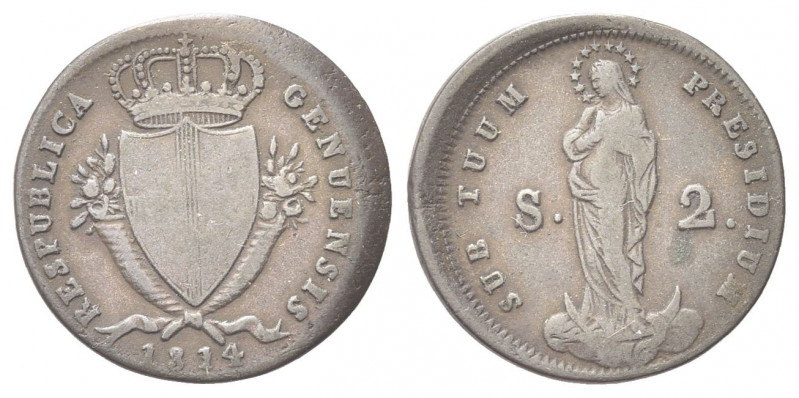 GENOVA
Repubblica Genovese, 1814.
2 Soldi 1814.
Mi gr. 2,07
Dr. Stemma di Ge...