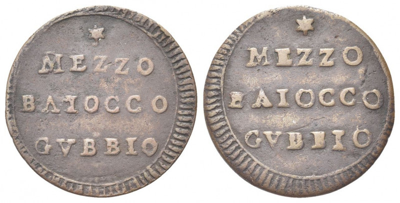 GUBBIO
Prima Repubblica Romana, 1798-1799.
Mezzo Baiocco.
Æ gr. 3,87
Dr. MEZ...