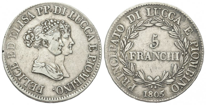LUCCA E PIOMBINO
Felice e Elisa Baciocchi, 1805-1814.
5 Franchi 1805, busti pi...