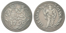 LUCCA
Carlo Ludovico di Borbone, 1824-1847.
Bolognino 1790 (1835).
Mi gr. 2,06
Dr. Pantera rampante a s., con stemma della città; sotto, data.
Rv...