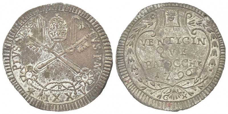 ROMA
Pio VI (Giannangelo Braschi), 1775-1799.
Da 25 Baiocchi 1796 a. XXI.
Mi ...