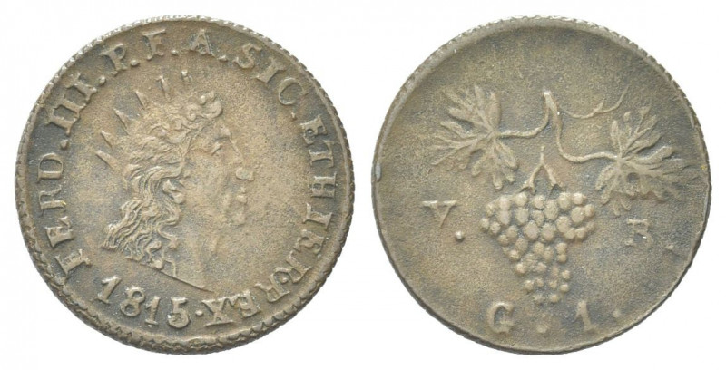 SICILIA
Ferdinando IV (I) di Borbone, 1759-1816.
Grano 1815.
Æ gr. 3,10
Dr. ...