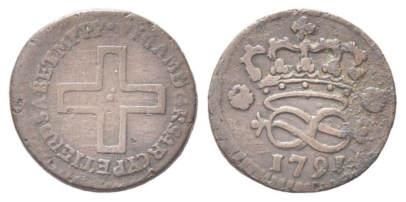 SAVOIA ANTICHI
Vittorio Amedeo III, 1773-1796. 
2 Denari 1791.
Æ gr. 1,74
Dr...