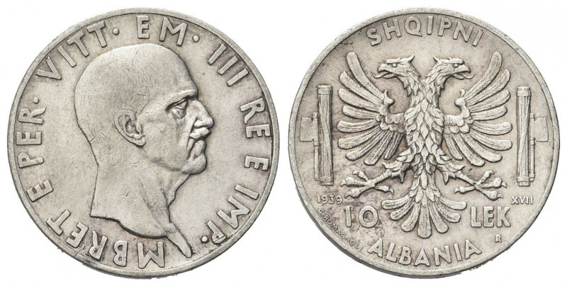 REGNO D’ALBANIA
Vittorio Emanuele III, 1939-1943.
10 Lek 1939 a. XVII Roma.
A...