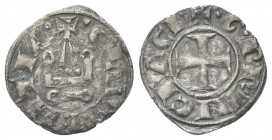CHIARENZA
Guglielmo II di Villehardouin, 1245-1278.
Denaro Tornese.
Mi gr. 0,76
Dr.CLARENTIA. Croce patente.
Rv. G PRINCEPS. Châtel tournois.
Me...