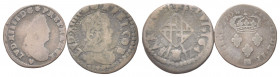 FRANCIA
Luigi XIV di Borbone, 1643-1715.
Lotto composta da Soldo 1647 e Doppio Tornese 1704.
Æ
Dr. 
Rv. 
.
MB/BB