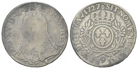 FRANCIA
Luigi XV di Borbone, 1715-1774.
Ecu aux branches d’olivier 1727, 9 (Rennes).
Ag gr. 28,45
Dr. LUD XV D G FR ET NAV REX. Busto drappeggiato...