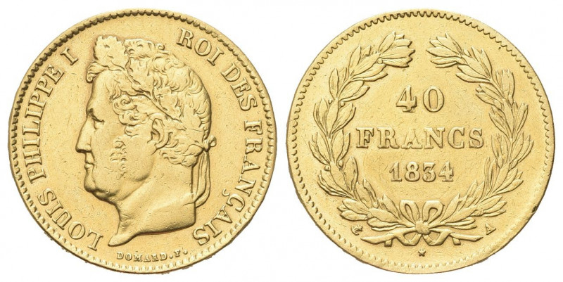 FRANCIA
Luigi Filippo I, 1830-1848.
40 Franchi 1834 A, zecca di Parigi.
Au gr...