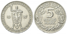 GERMANIA
Repubblica di Weimar, 1918-1933.
5 Reichsmark 1925 D, Liberazione della Renania.
Ag gr. 24,95
Dr. Cavaliere con braccio destro alzato reg...
