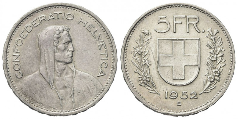 SVIZZERA
Confederazione Elvetica, dal 1848.
5 Franchi 1952, Berna.
Ag gr. 14,...