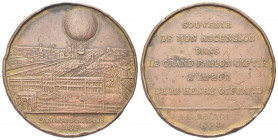 FRANCIA
III Repubblica, 1871-1940.
Medaglia 1878 opus T. Trotin
Æ gr. 52,03 mm 50,7
Dr. L’aerostato di M. Giffard sopra les Tuileries; sulla linea...
