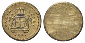 GENOVA
Dogi Biennali, 1528-1797. III Fase, 1637-1797.
Peso Monetale della Doppia di Genova.
Æ gr. 6,29
Dr. QUARTO - GENOVA. Stemma coronato su men...