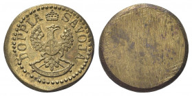 REGNO DI SARDEGNA
Vittorio Amedeo III, 1773-1796.
Peso monetale della Mezza Doppia, dopo il 1793.
Æ gr. 9,10
Dr. DOPPIA - SAVOJA. Aquila coronata ...