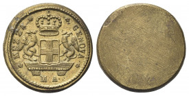 GENOVA
Dogi Biennali, 1528-1797. III Fase, 1637-1797.
Peso Monetale di Due Doppie di Genova.
Æ gr. 12,58
Dr. MEZZA - GENOVA. Stemma coronato su me...