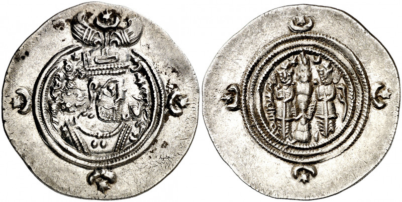 Imperio Sasánida. Año 28 (618 d.C.). Khusru II. IZ (Yazd). Dracma. (Mitchiner A....